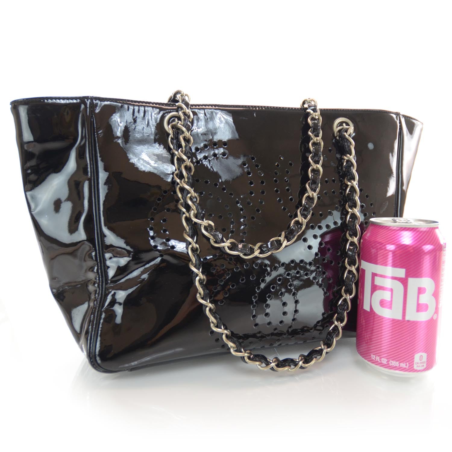 Chanel Patent Perforated CC Shopping Tote Black 3 of 9