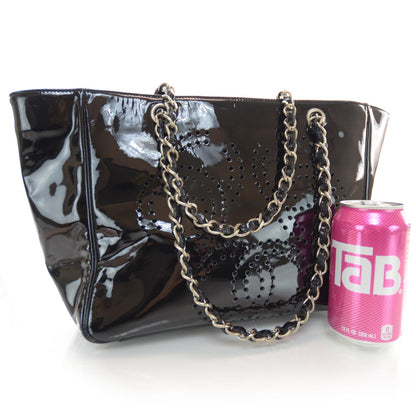 Chanel Patent Perforated CC Shopping Tote Black 3 of 9