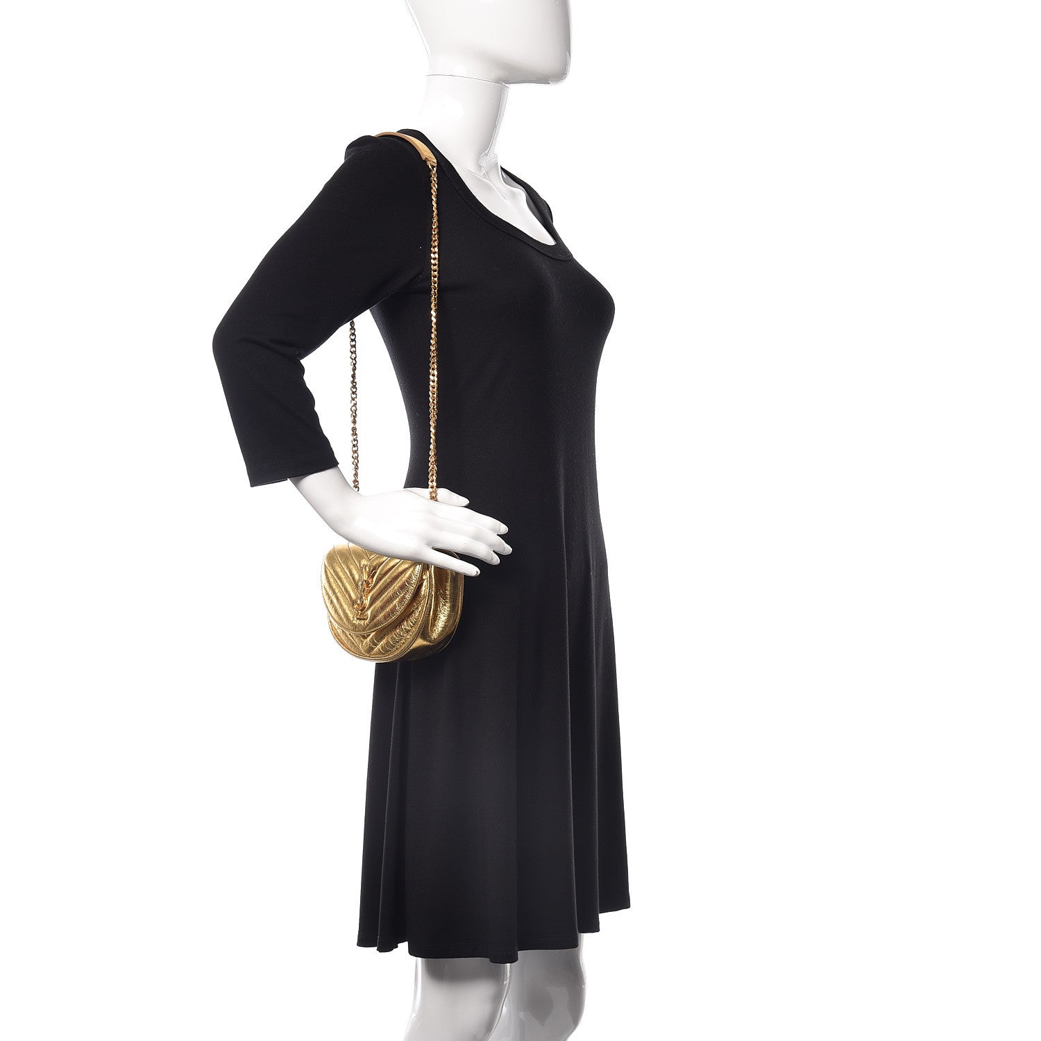 Saint Laurent Metallic Calfskin Matelasse Monogram Small Bubble Chain Crossbody Gold 3 of 14