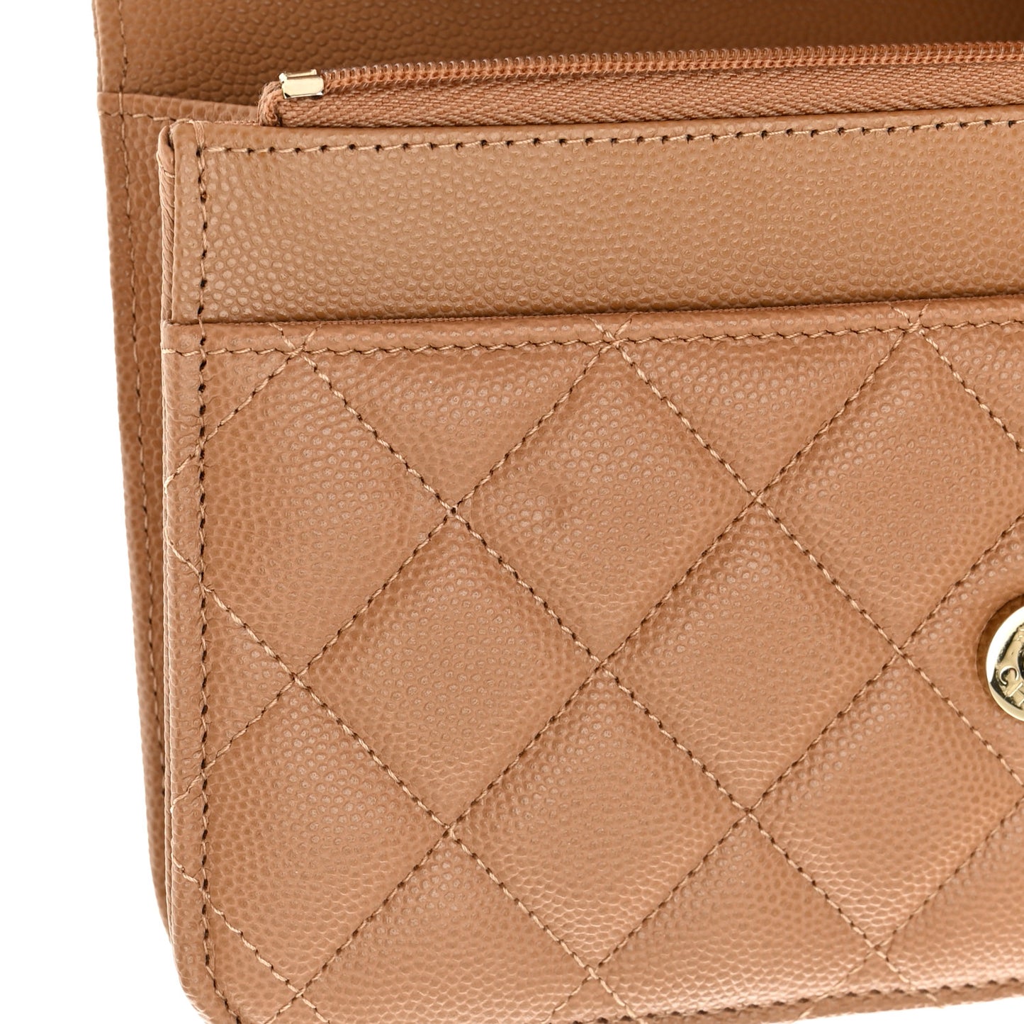Caviar Quilted Wallet on Chain WOC Dark Beige