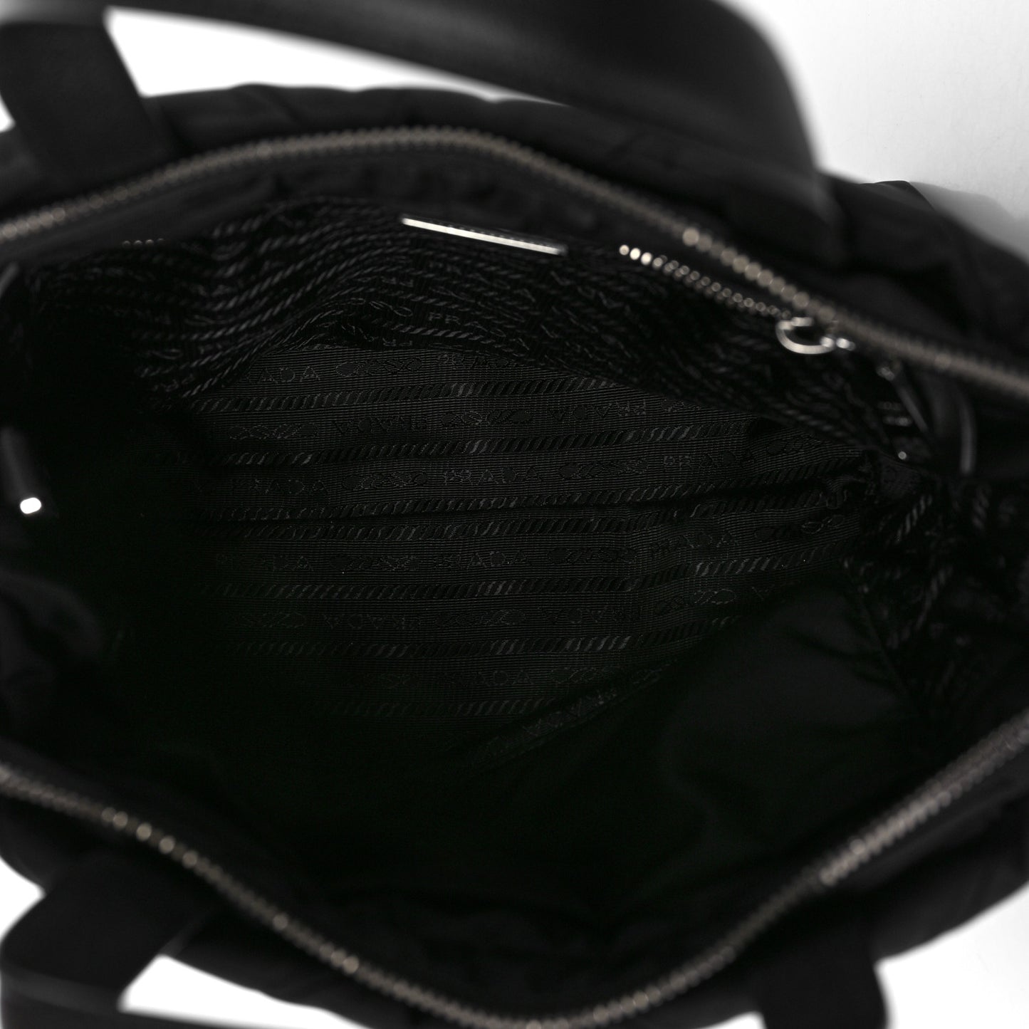 Re-Nylon Nappa Triangle Quilted Padded Double Handled Zip Pocket Tote Black