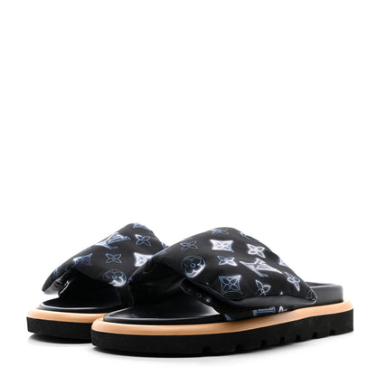 Louis Vuitton LOUIS VUITTON Nylon Monogram Womens Pool Pillow Comfort Mules 38 Navy Blue 3 of 8