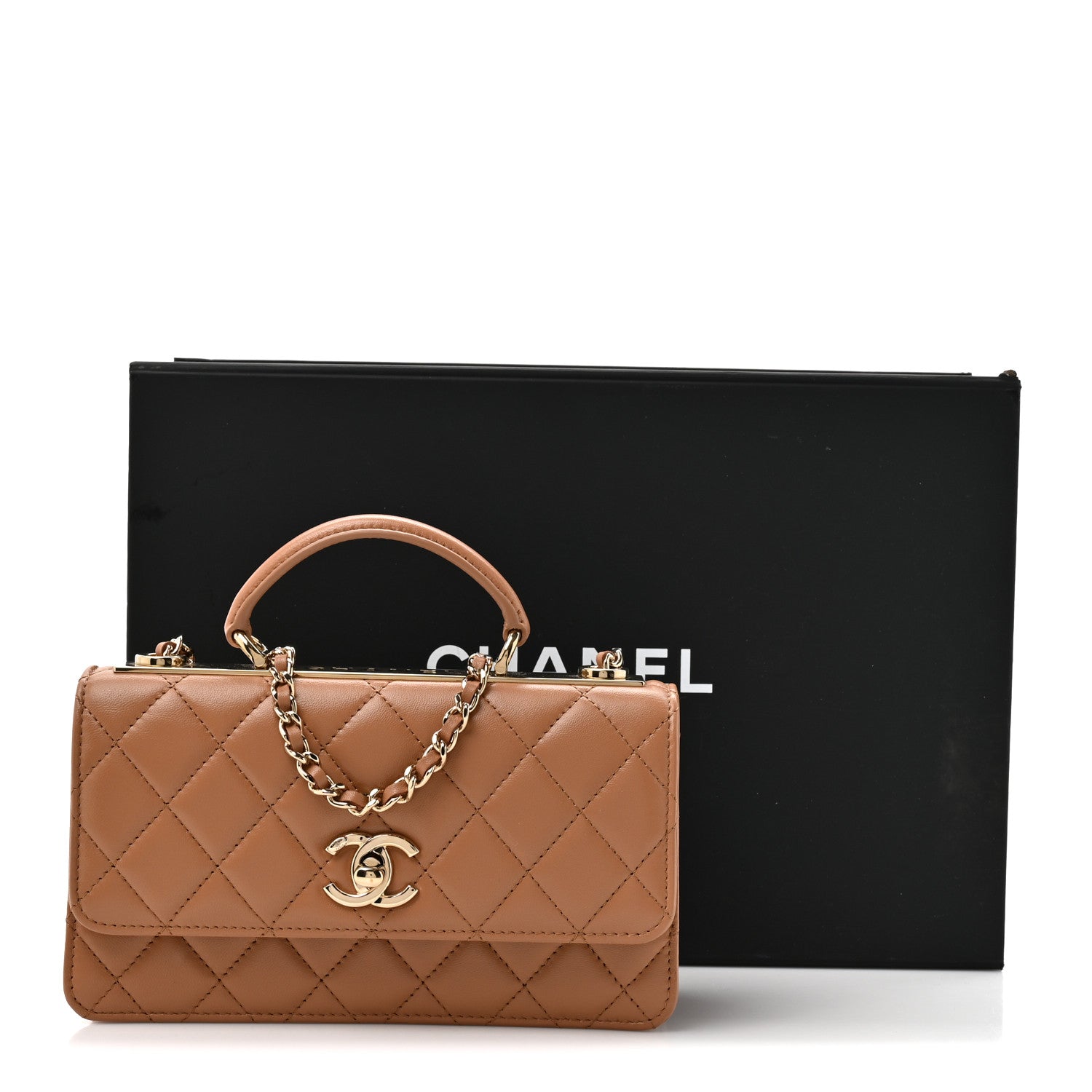 Chanel Lambskin Quilted Trendy CC Dual Handle Clutch With Chain