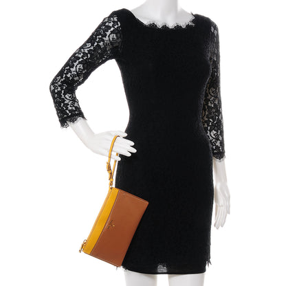 Prada Saffiano Bi-Color Wristlet Clutch Caramel Mimosa 2 of 8