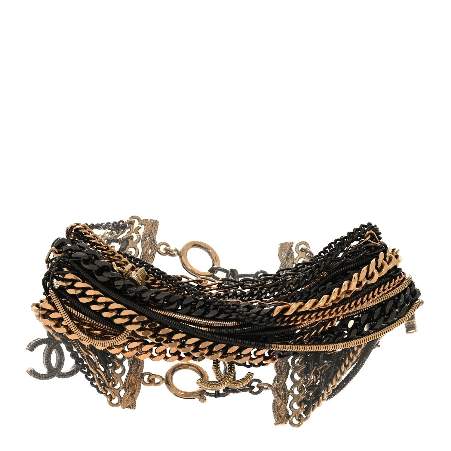 Chanel Pearl Bead Crystal CC Multi Strand Chain Bracelet Black White Gold 1 of 4