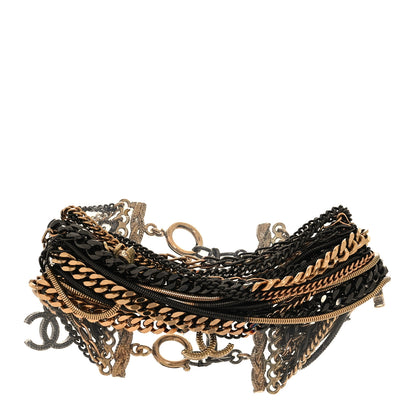 Chanel Pearl Bead Crystal CC Multi Strand Chain Bracelet Black White Gold 1 of 4