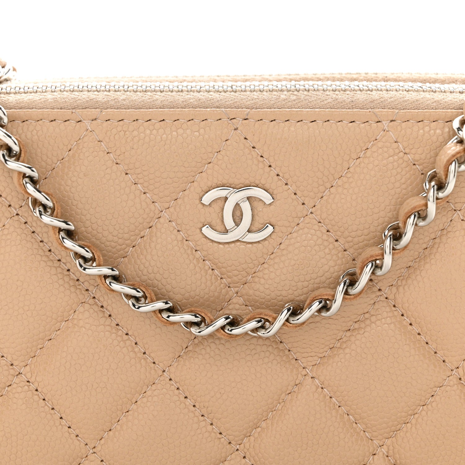 Chanel Iridescent Caviar Quilted Small Clutch With Chain Beige 12 of 16