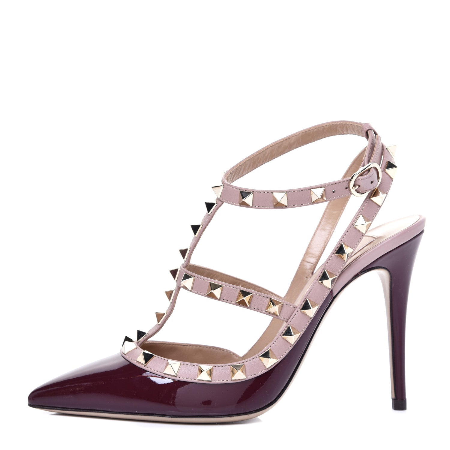 Valentino Garavani Patent Nappa Rockstud Ankle Strap 100mm Pumps 37 Rubin Poudre 1 of 9
