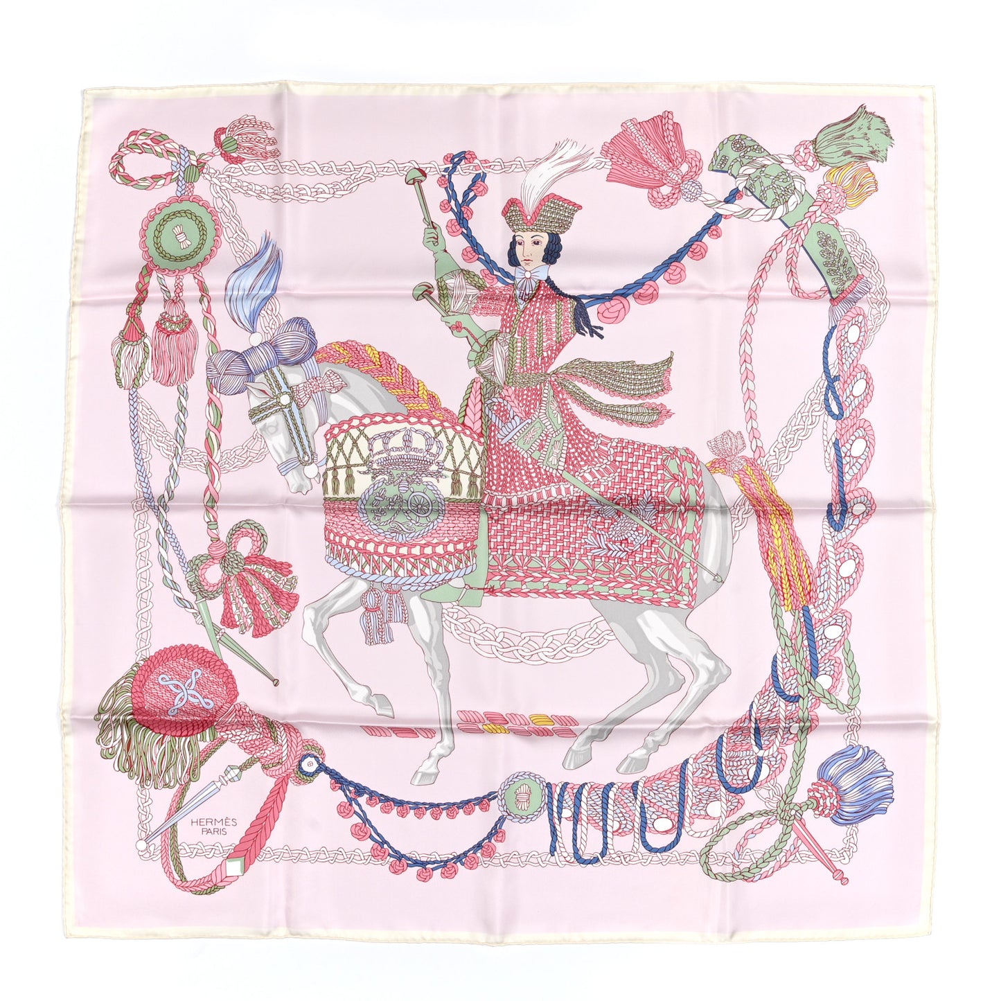Silk Le Timbalier Scarf 90 Rose Pale Vert Amande