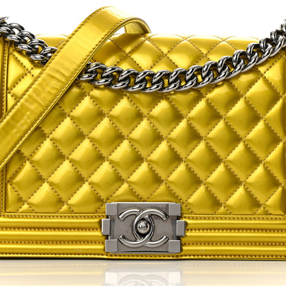 Chanel Metallic Patent Calfskin Quilted Medium Boy Flap Gold 7 of 16