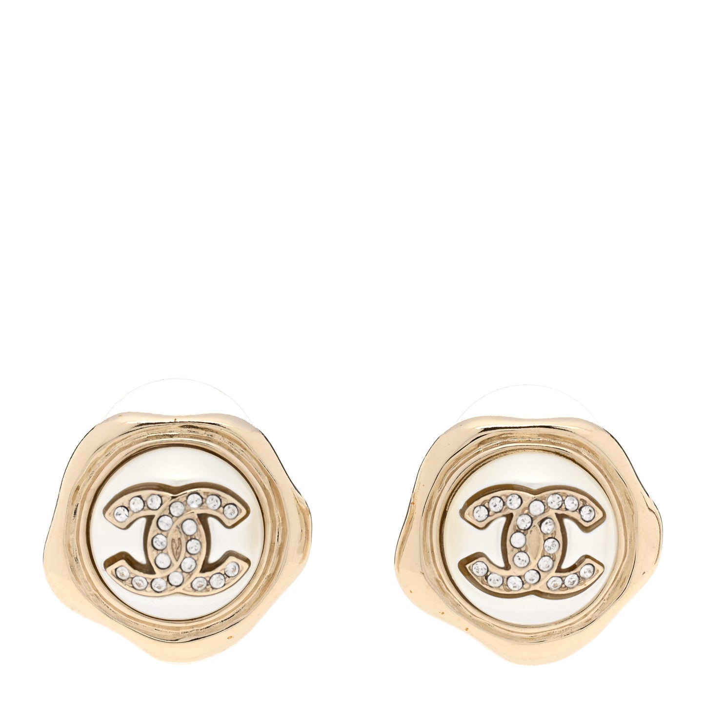 Metal Resin Crystal CC Earrings Gold