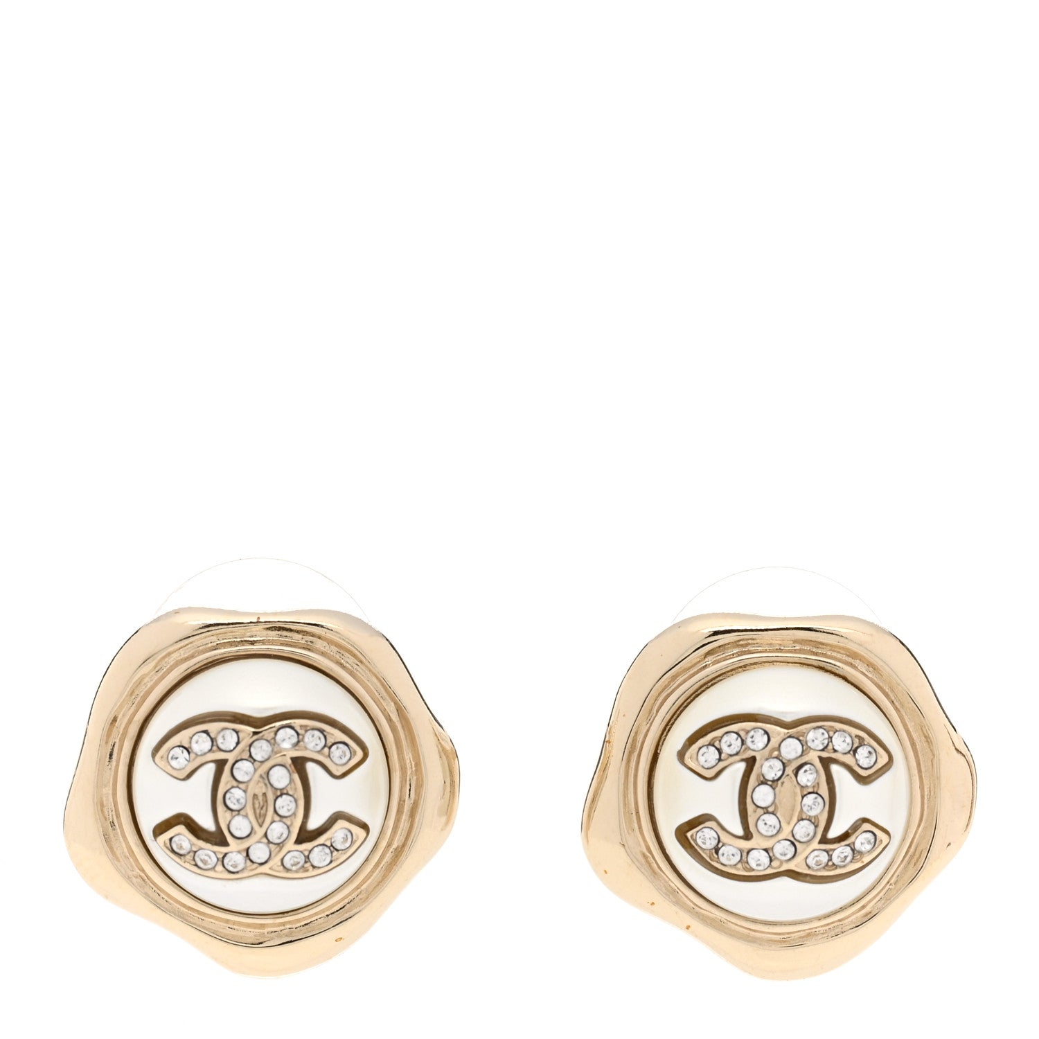 Chanel Metal Resin Crystal CC Earrings Gold 1 of 6
