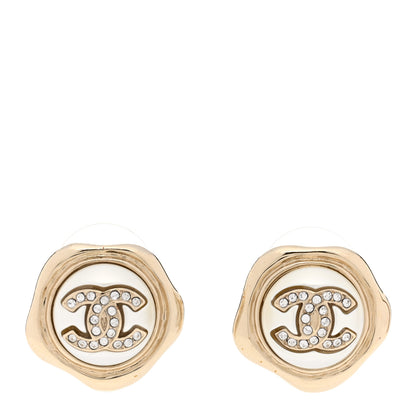 Chanel Metal Resin Crystal CC Earrings Gold 1 of 6