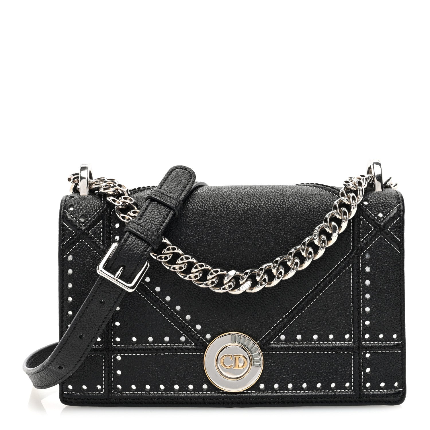 Christian Dior Grained Calfskin Perforated Diorama Flap Bag Black 1 of 10