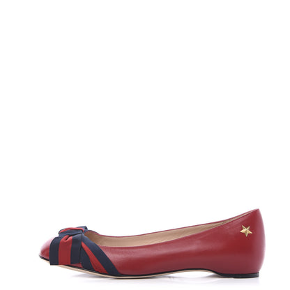 Gucci Calfskin Web Ballerina Flat 37.5 Red 1 of 9