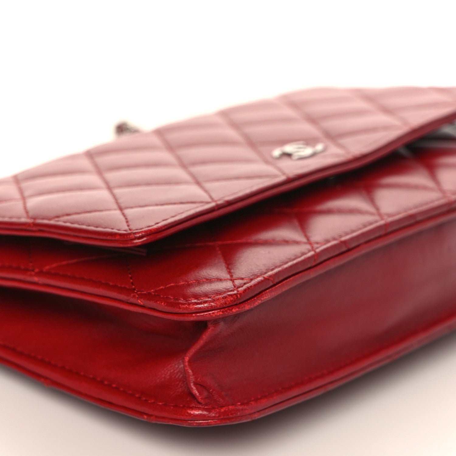Chanel Lambskin Quilted Wallet On Chain WOC Red 8 of 9