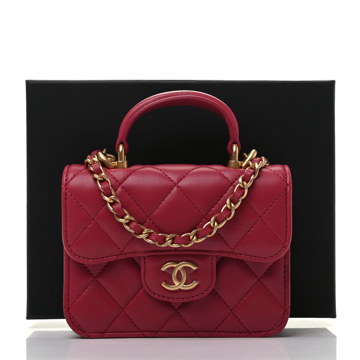 Chanel Lambskin Quilted Top Handle Flap Coin Purse With Chain Dark Pink 9 of 9