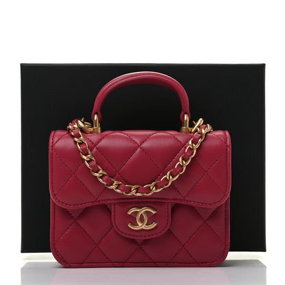 Chanel Lambskin Quilted Top Handle Flap Coin Purse With Chain Dark Pink 9 of 9