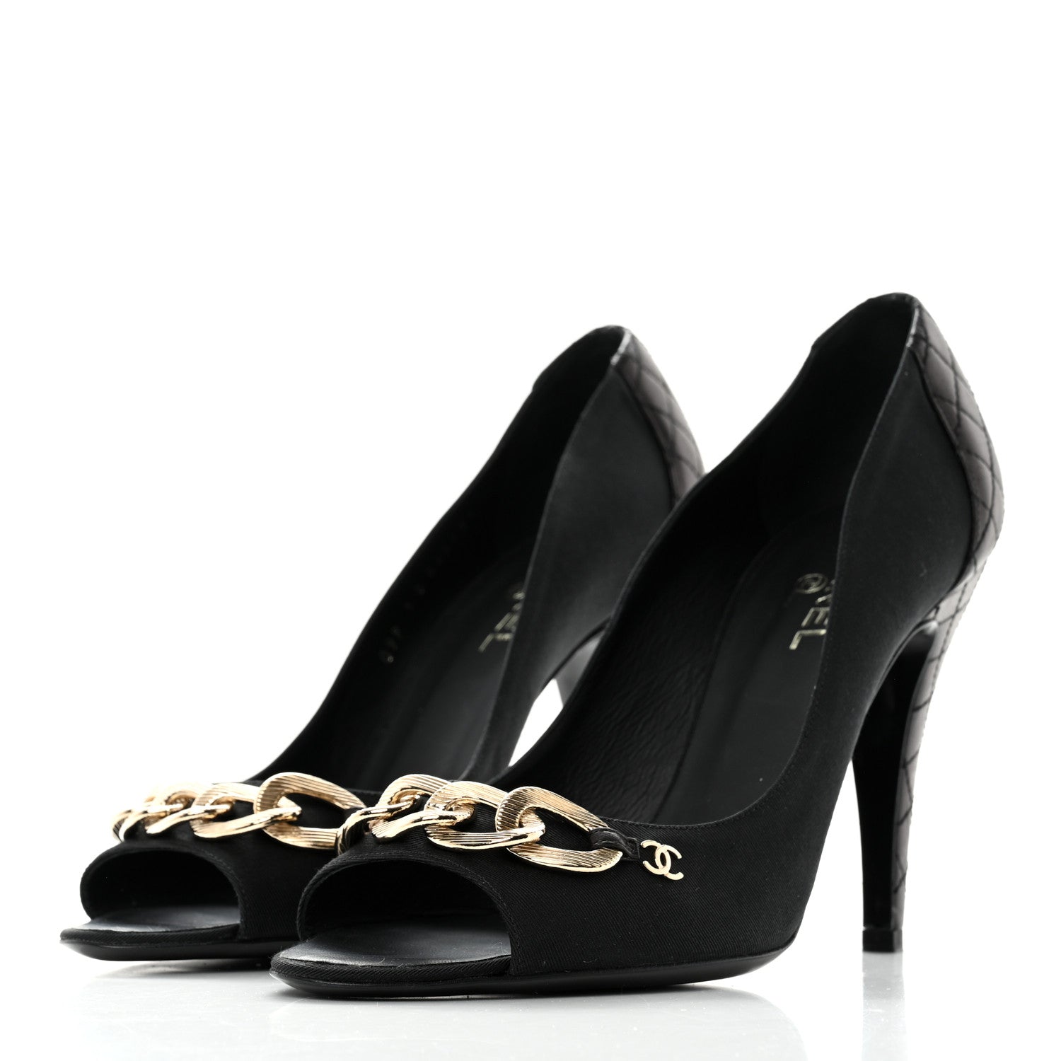 Chanel Nylon Lambskin Quilted Chain Peep Toe Pumps 41 Black 3 of 8