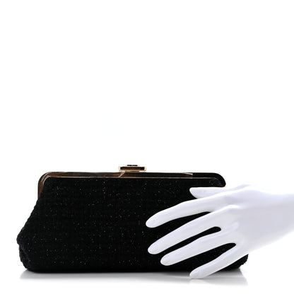 Chanel Tweed Quilted Kiss Lock Clutch Black 2 of 7