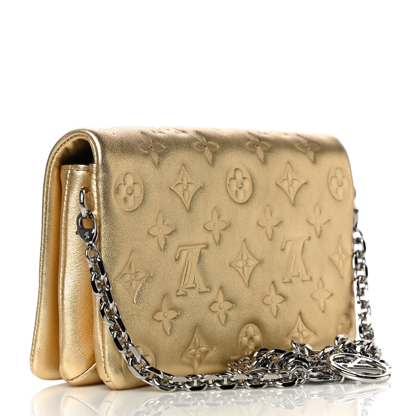 Metallic Lambskin Embossed Monogram Pochette Coussin Gold