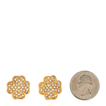 Chanel Metal Crystal Clover Clip On Earrings Gold 2 of 4