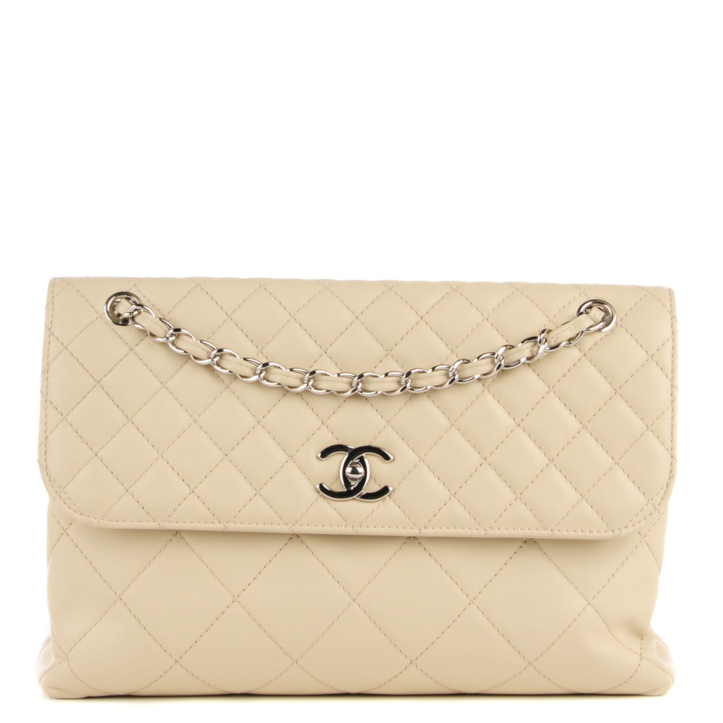Calfskin Quilted In the Business Flap Bag Beige Clair