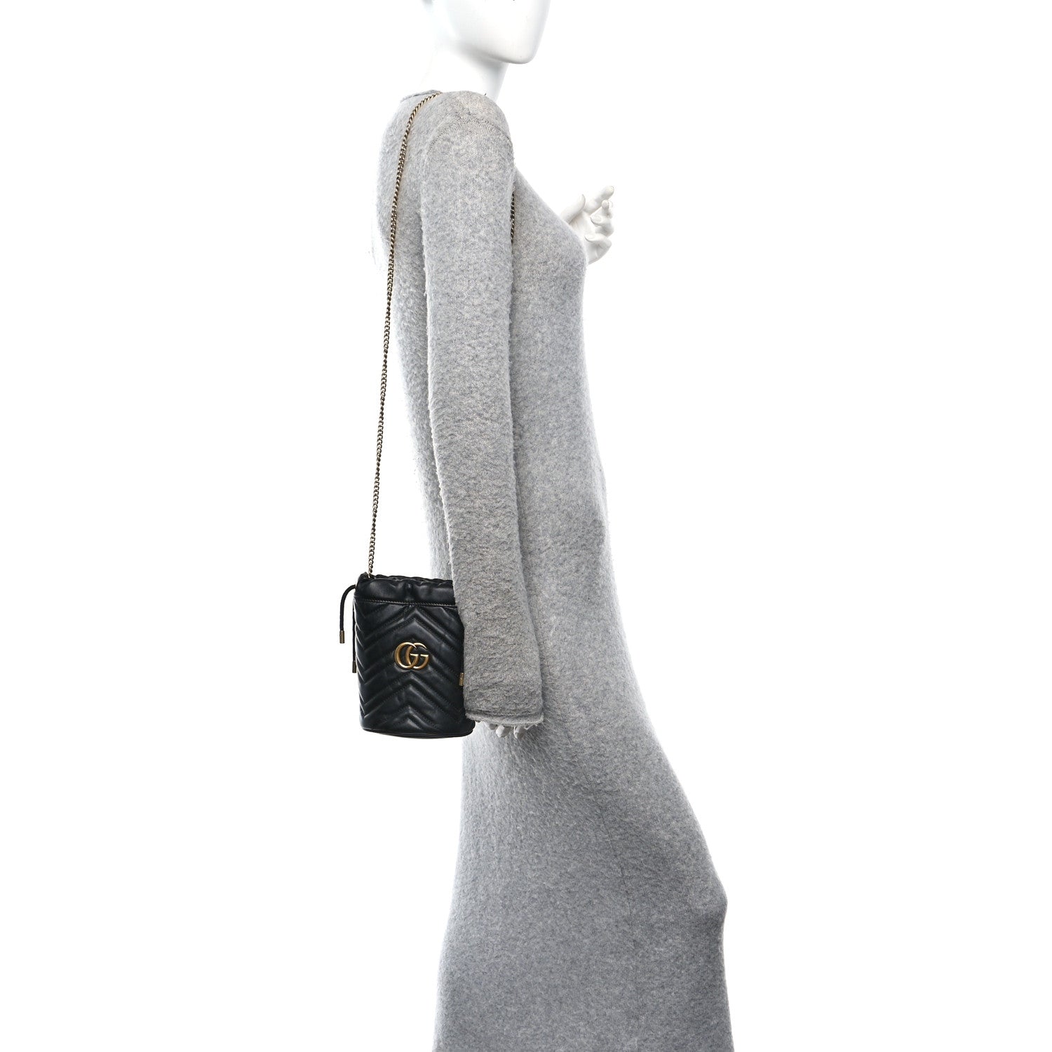 Gucci Calfskin Matelasse Mini GG Marmont 2.0 Bucket Bag Black 2 of 10