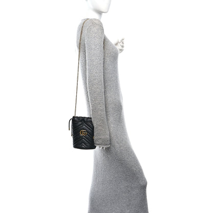 Gucci Calfskin Matelasse Mini GG Marmont 2.0 Bucket Bag Black 2 of 10