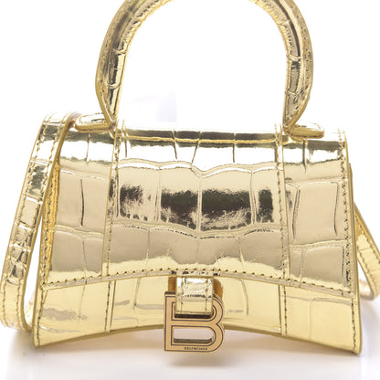Balenciaga Metallic Calfskin Crocodile Embossed Hourglass Top Handle Bag Mini Gold 11 of 11