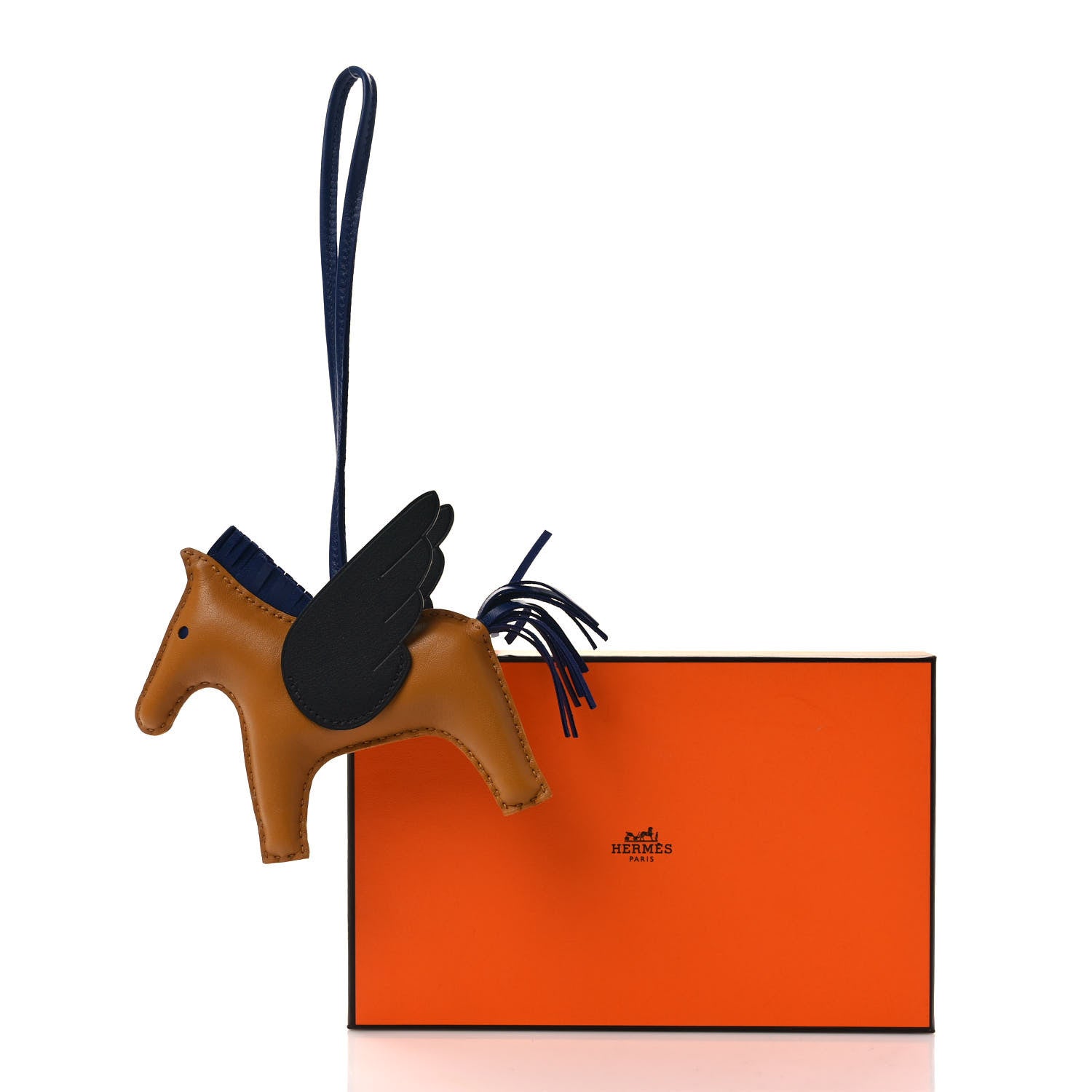 Hermes Milo Lambskin Grigri Rodeo Pegase Horse Bag Charm MM Sesame Black Bleu Saphir 4 of 4
