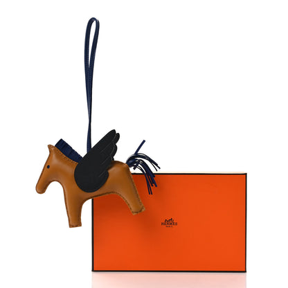 Hermes Milo Lambskin Grigri Rodeo Pegase Horse Bag Charm MM Sesame Black Bleu Saphir 4 of 4