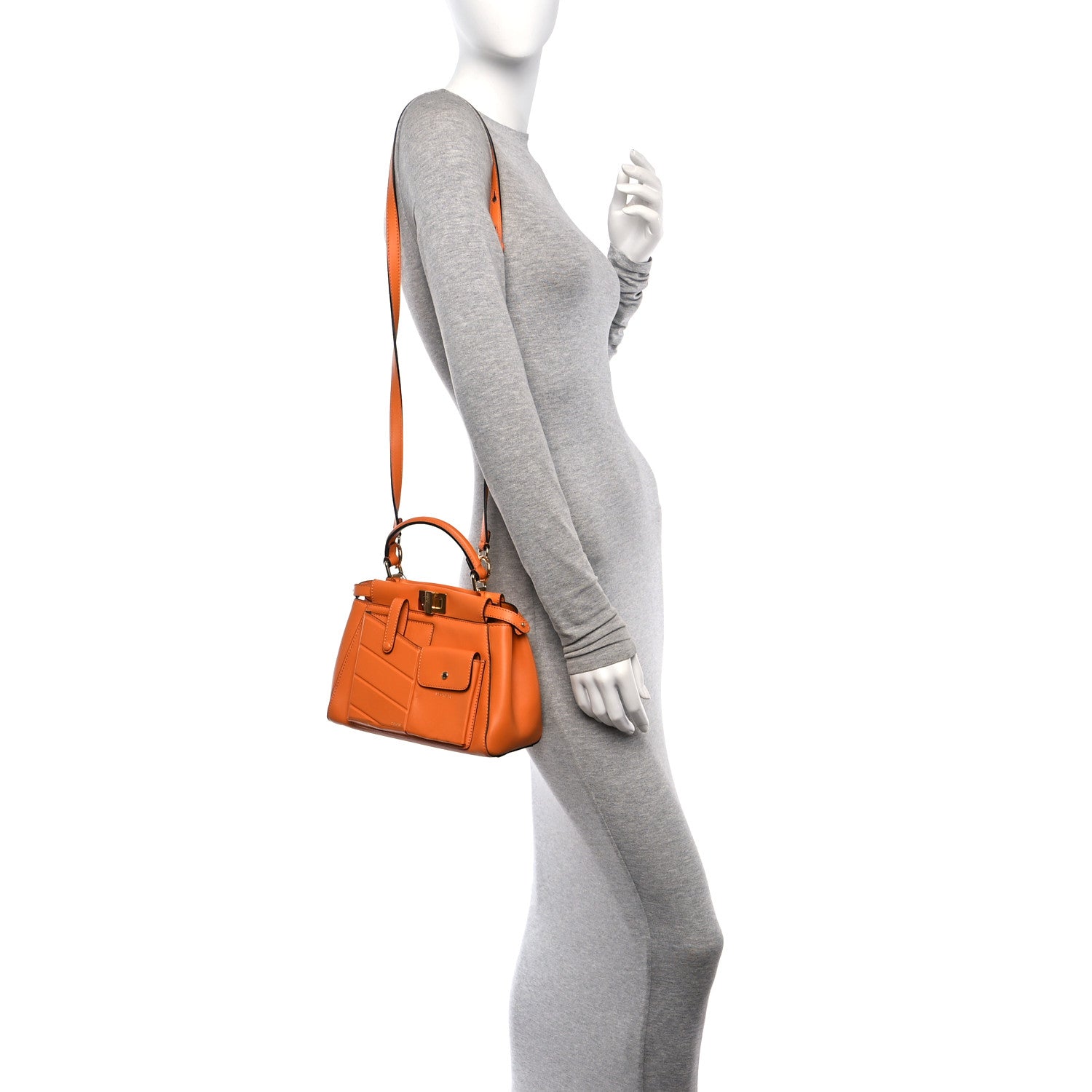 Fendi Vitello Grace Matte Two Pocket Mini Peekaboo Iconic Satchel Aranciata 2 of 11