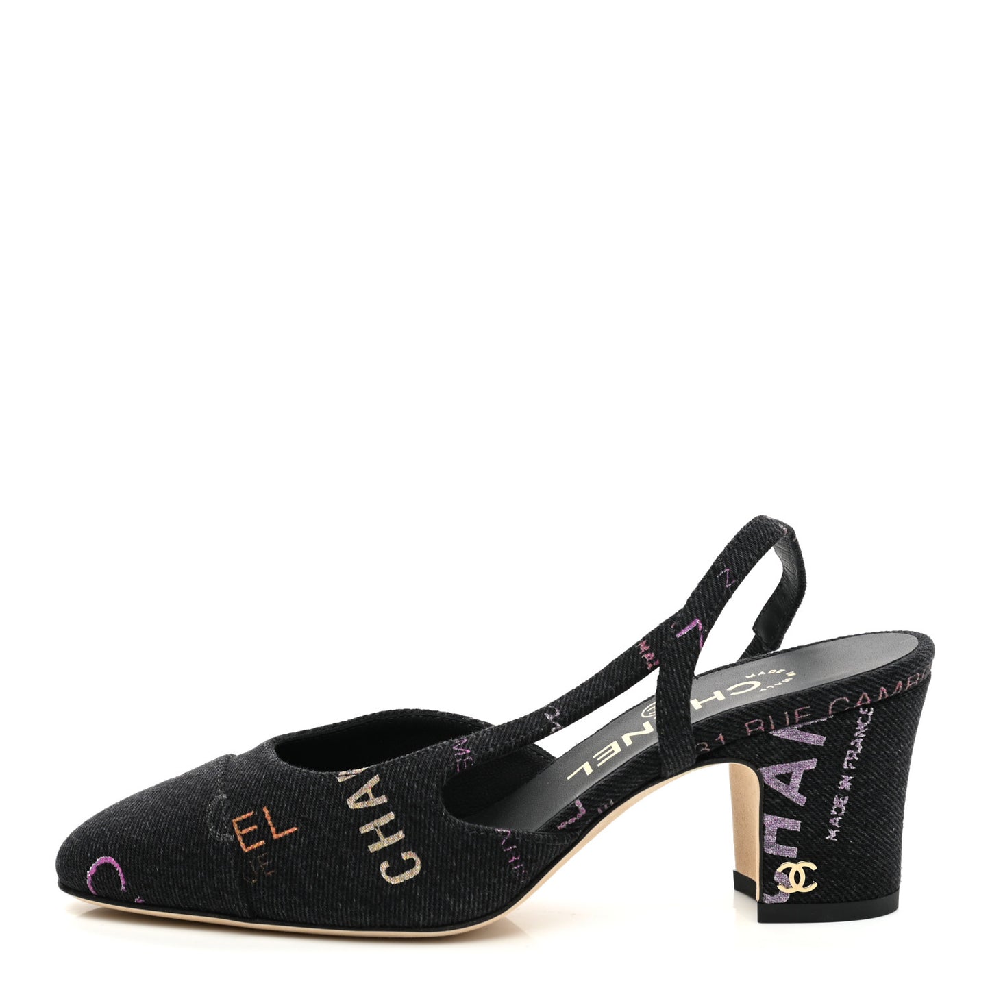 Denim Cap Toe Denim Mood Slingback Pumps 35 Black Multicolor