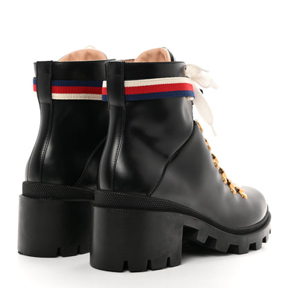 Gucci Calfskin Sylvie Web Womens Lace Up Combat Boots 40.5 Black 3 of 12