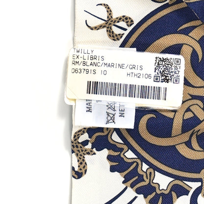 Hermes Silk Ex-Libris Twilly White Marine Gris 3 of 4