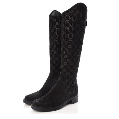 Gucci Suede Softy GG Knee High Riding Boots 37 Black 3 of 11