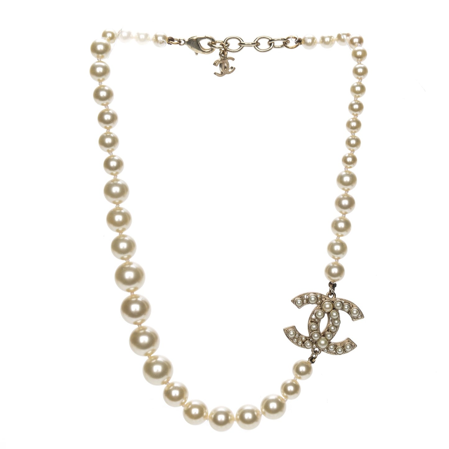 Graduated Pearl CC Short Necklace Gold