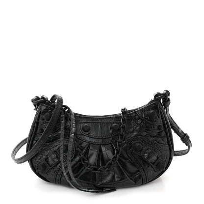 Balenciaga Extra Supple Calfskin Crystal Crocodile Embossed Le Cagole Mini Purse With Chain Black 1 of 12
