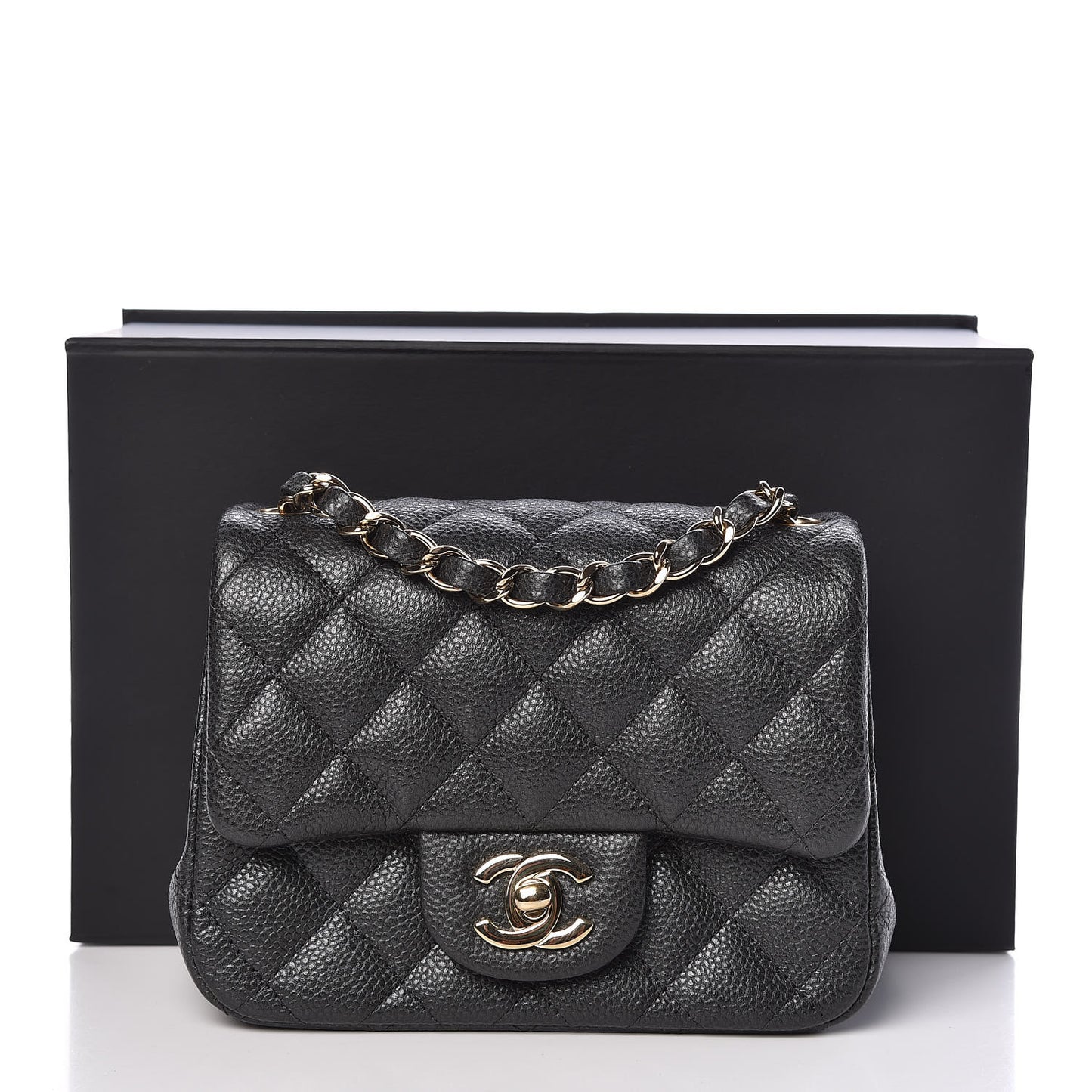 Caviar Quilted Mini Square Flap Dark Grey
