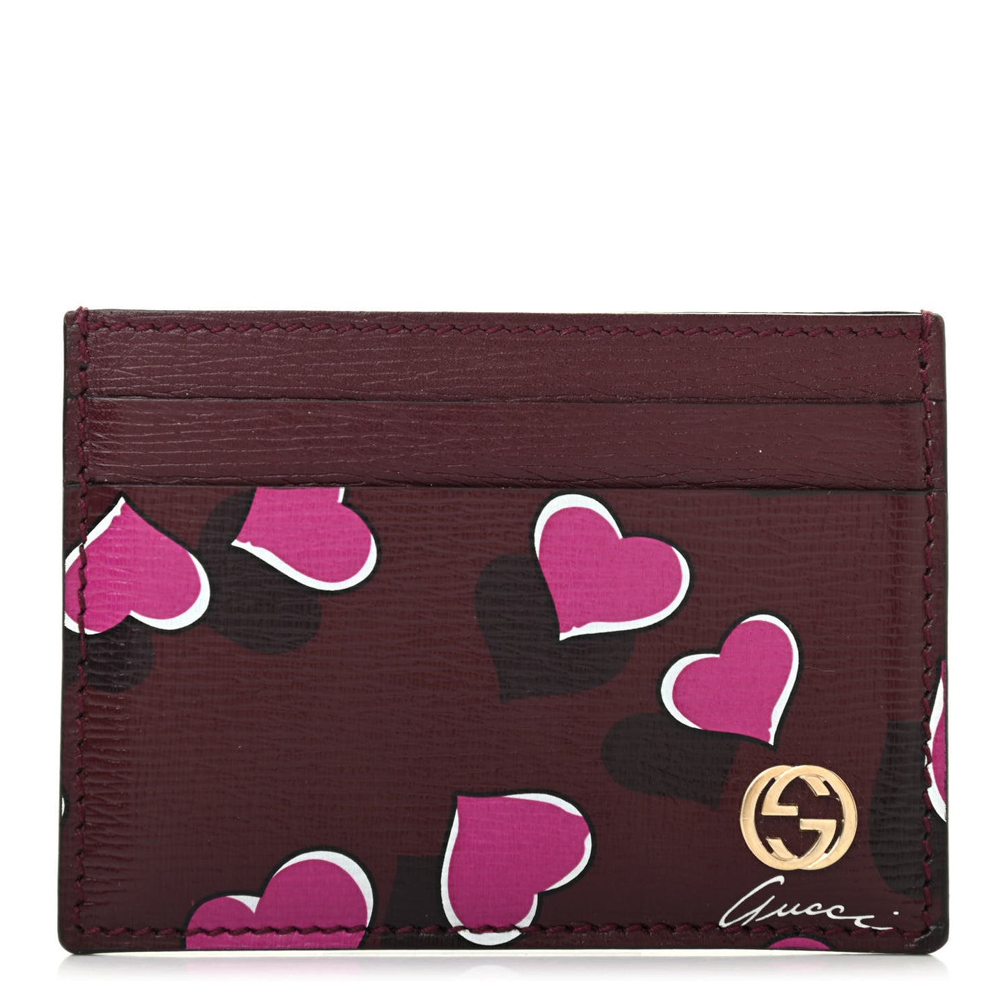 Calfskin Heartbeat Print Card Holder New Wine