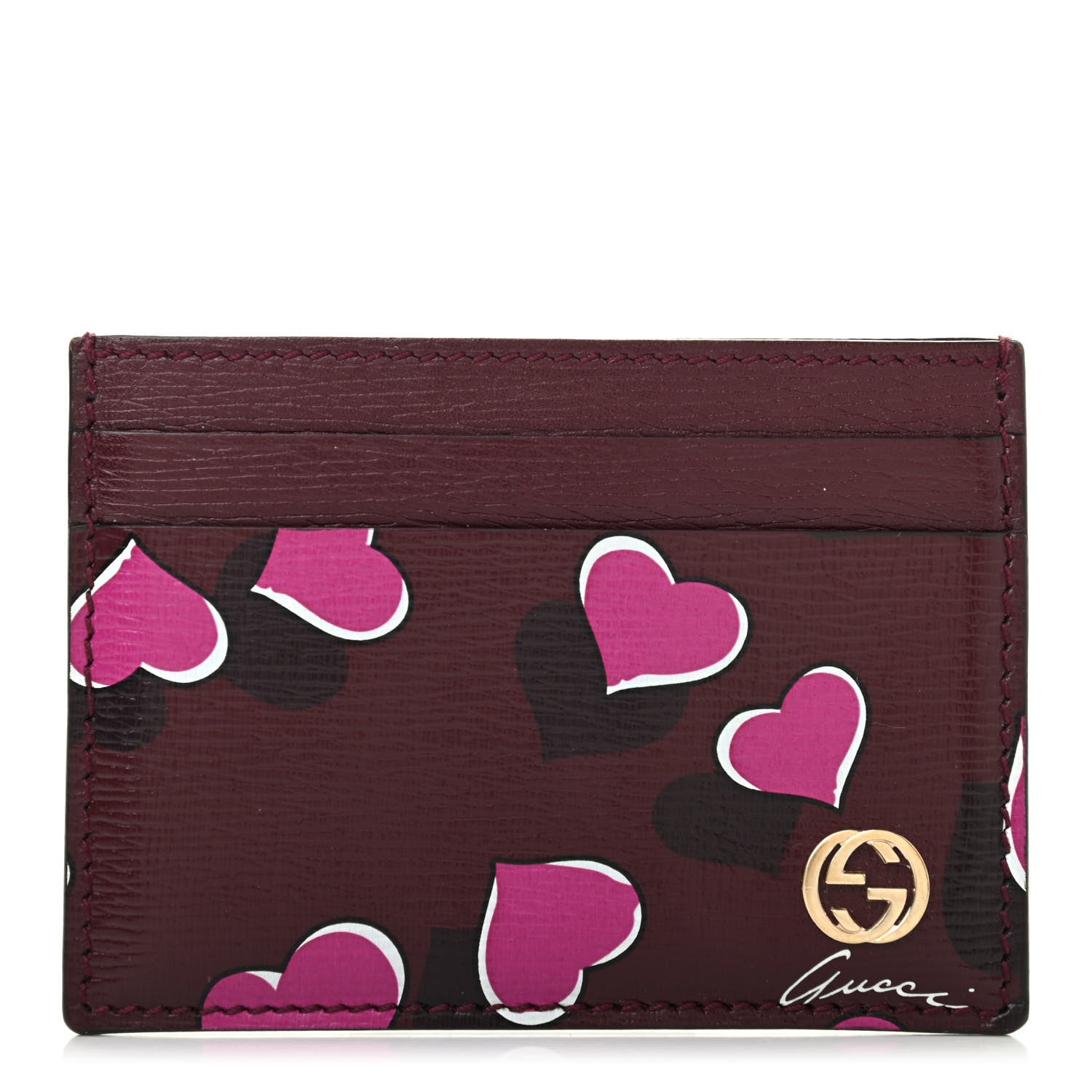 Gucci Calfskin Heartbeat Print Card Holder New Wine 1 of 6