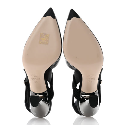 Fendi Calfskin Perforated Colibri 85mm Slingback Pumps 36 Black 5 of 8
