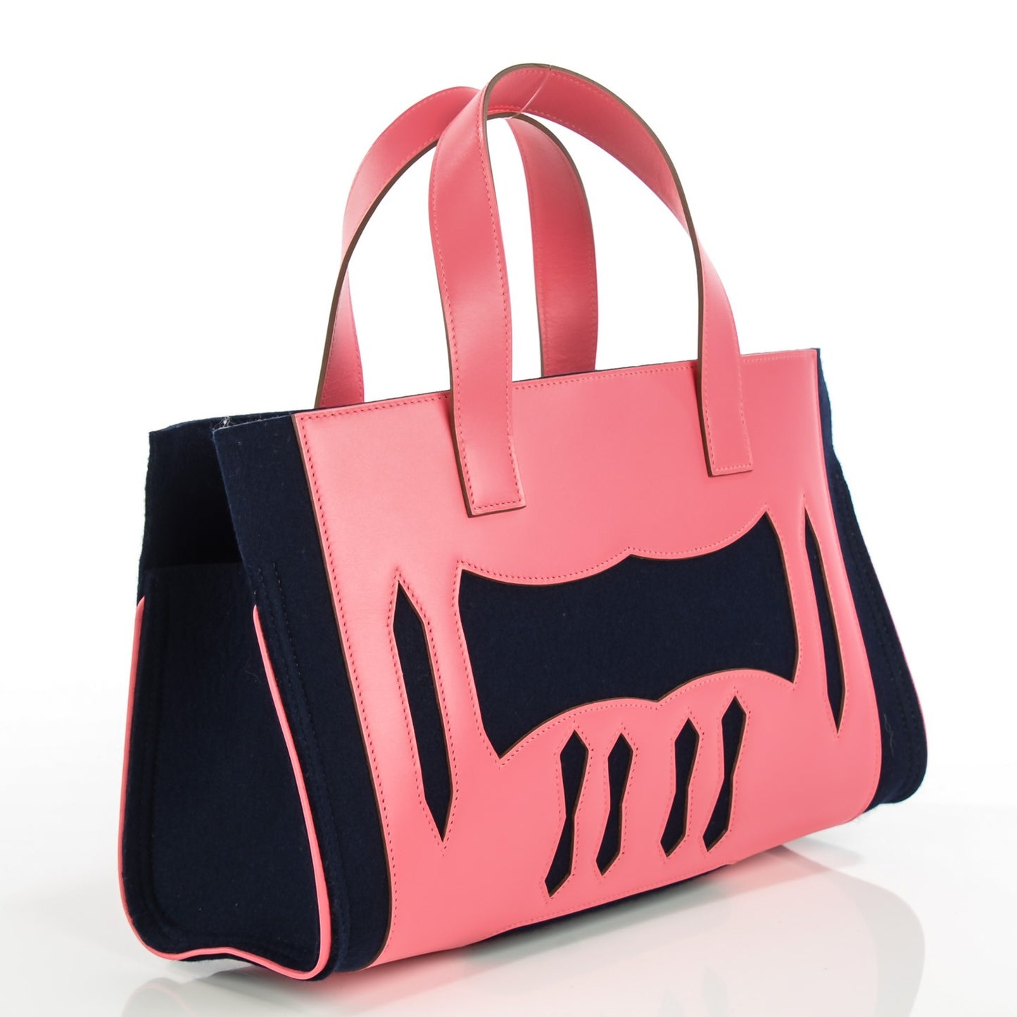 Tadelakt Fleece Petit H Decoupe Skeleton Tote PM Rose Shocking Navy