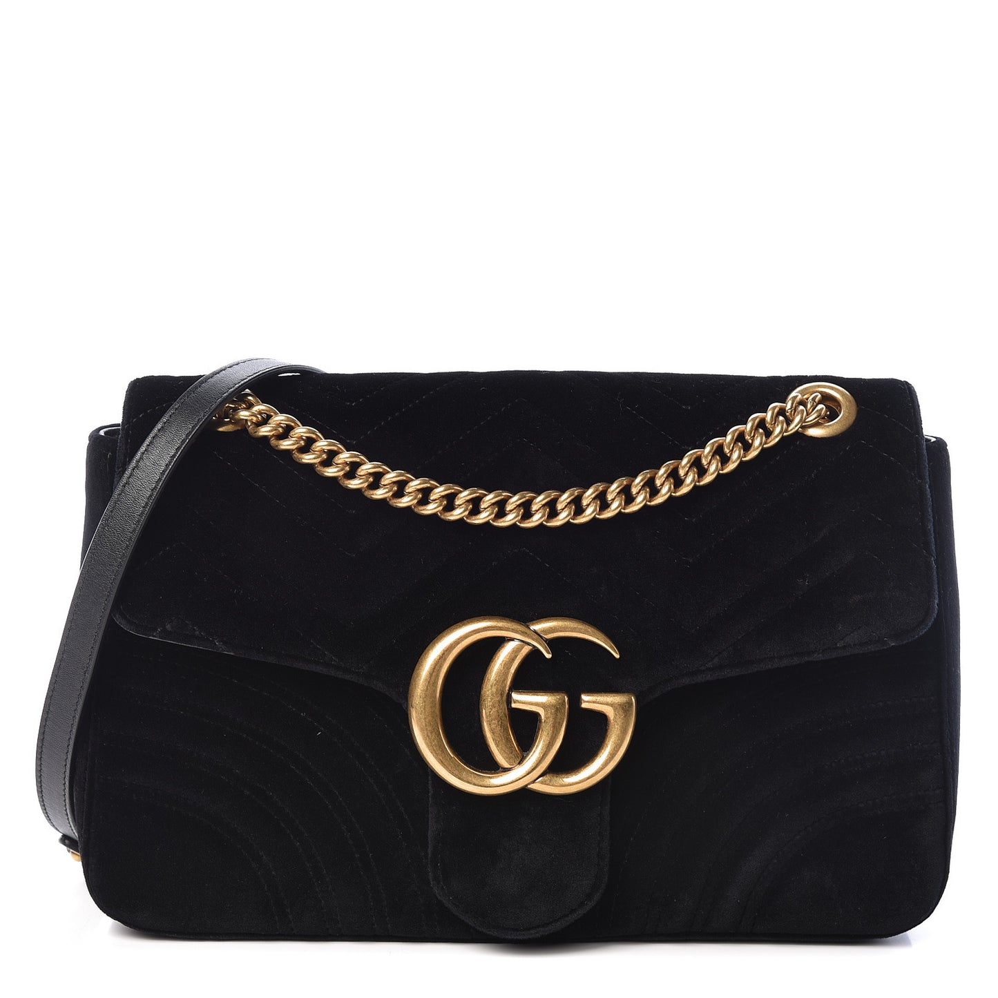 Velvet Matelasse Medium GG Marmont Shoulder Bag Black