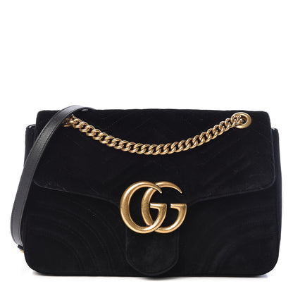 Gucci Velvet Matelasse Medium GG Marmont Shoulder Bag Black 1 of 10