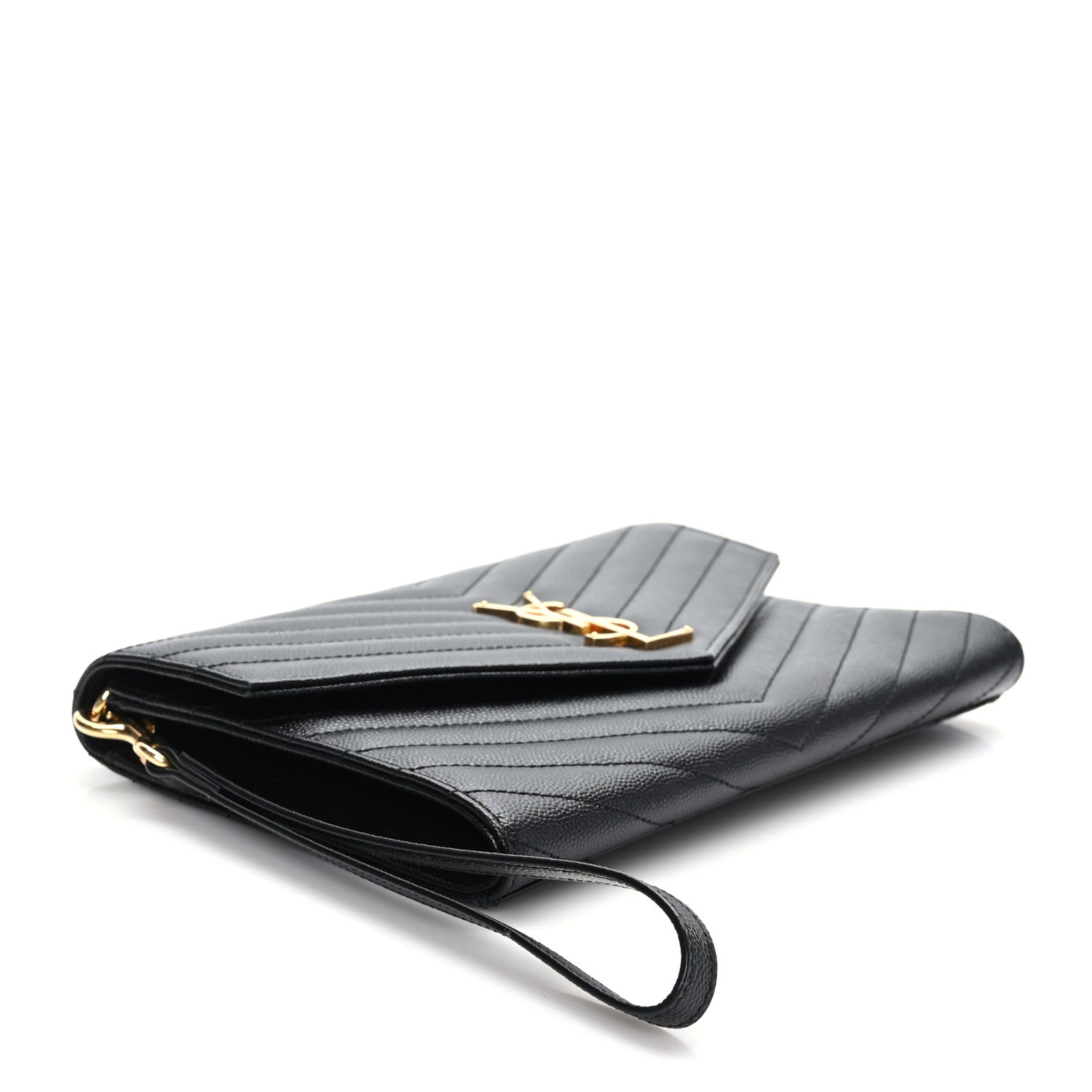 Saint Laurent Grain De Poudre Matelasse Chevron Monogram Envelope Clutch Black 4 of 9
