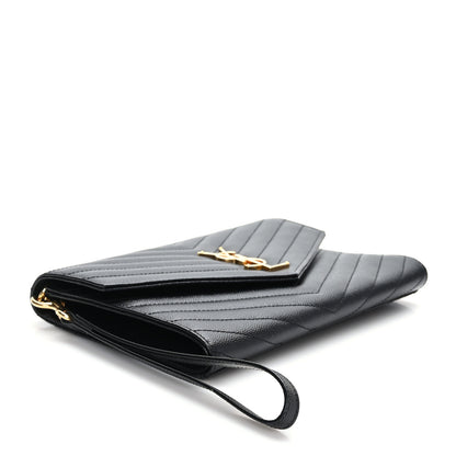 Saint Laurent Grain De Poudre Matelasse Chevron Monogram Envelope Clutch Black 4 of 9