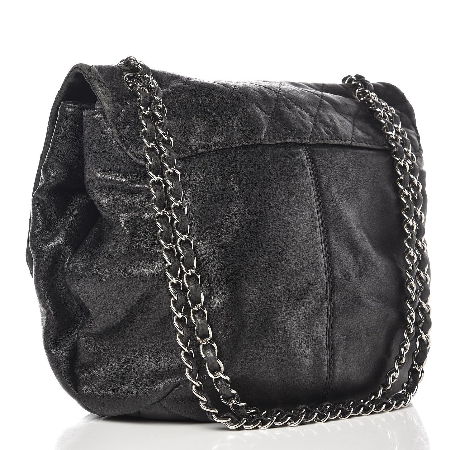 Shiny Lambskin Quilted Medium Trianon Messenger Flap Black