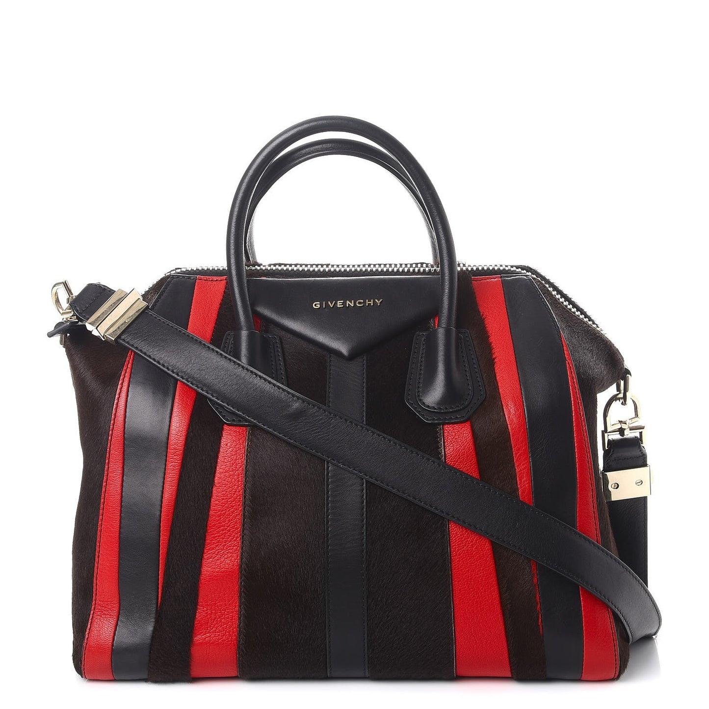 Calf Hair Goatskin Smooth Calfskin Patchwork Medium Antigona Black Red